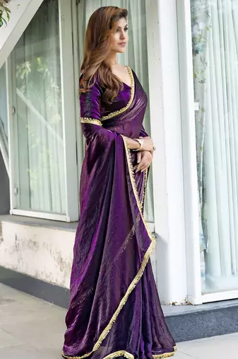 pink women embellished satin saree with unstitched blouse