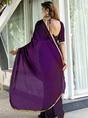 pink women embellished satin saree with unstitched blouse 3