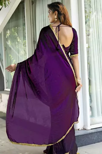 pink women embellished satin saree with unstitched blouse