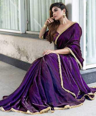 pink women embellished satin saree with unstitched blouse 4