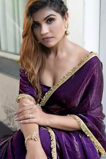 pink women embellished satin saree with unstitched blouse