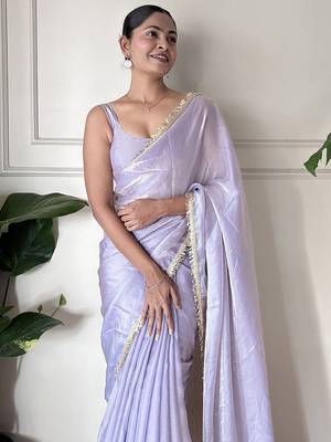 lavender sequinned tissue saree 4