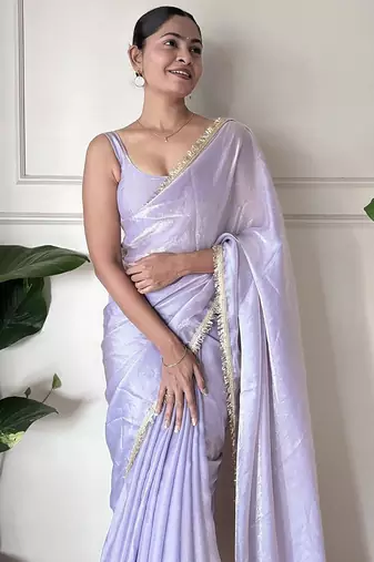 lavender sequinned tissue saree