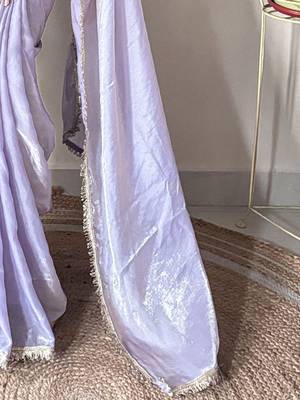 lavender sequinned tissue saree 5