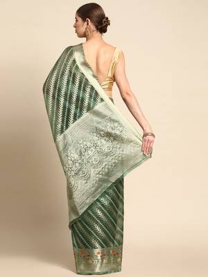 green woven design zari organza kanjeevaram saree 3