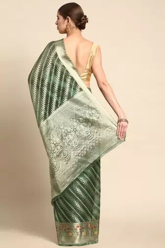 green woven design zari organza kanjeevaram saree