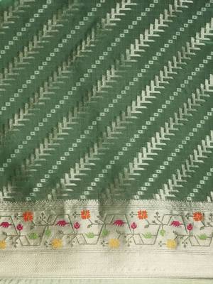 green woven design zari organza kanjeevaram saree 4