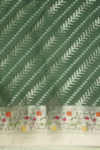green woven design zari organza kanjeevaram saree