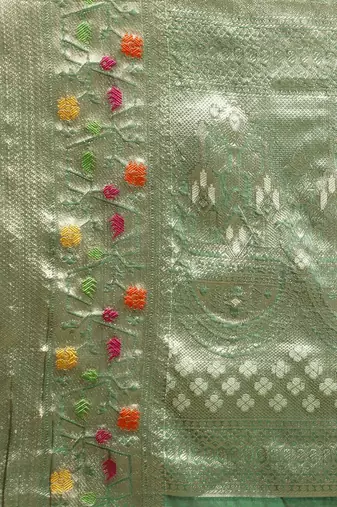 green woven design zari organza kanjeevaram saree
