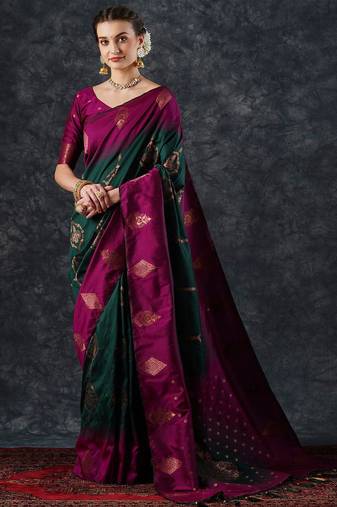 Pink pink & blue woven design zari patola silksaree
