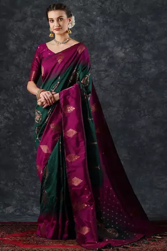 Pink pink & blue woven design zari patola silksaree