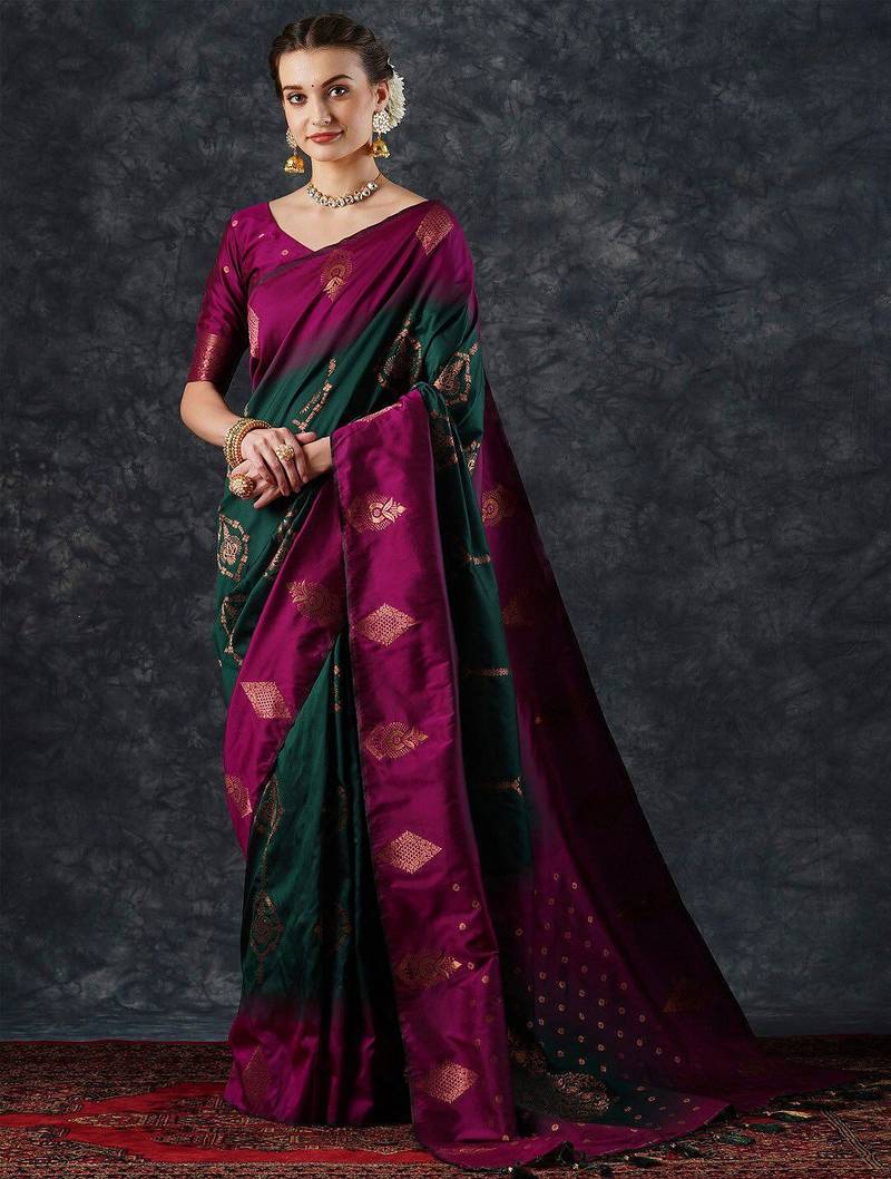 Pink pink & blue woven design zari patola silksaree