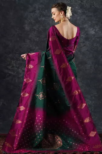 Pink pink & blue woven design zari patola silksaree
