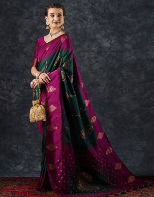 Pink pink & blue woven design zari patola silksaree 3