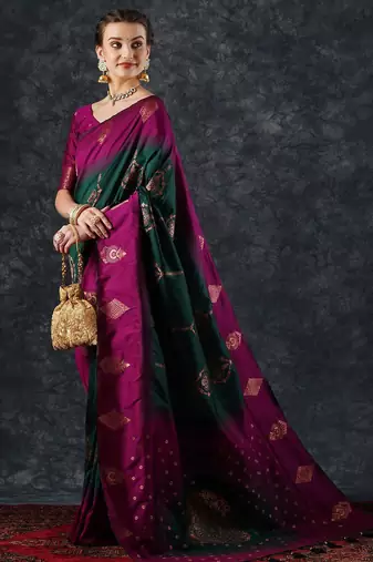 Pink pink & blue woven design zari patola silksaree