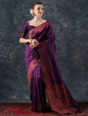 Pink pink & purple zari silk blend patola saree 1