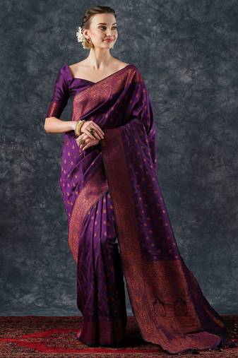 Pink pink & purple zari silk blend patola saree