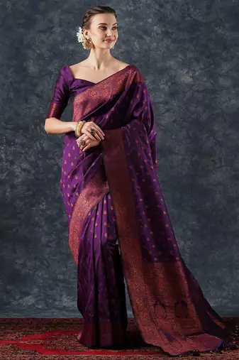Pink pink & purple zari silk blend patola saree