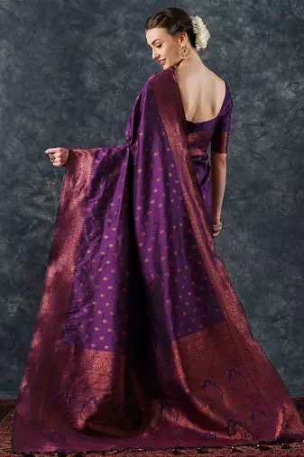 Pink pink & purple zari silk blend patola saree