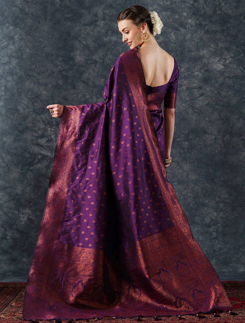 Pink pink & purple zari silk blend patola saree