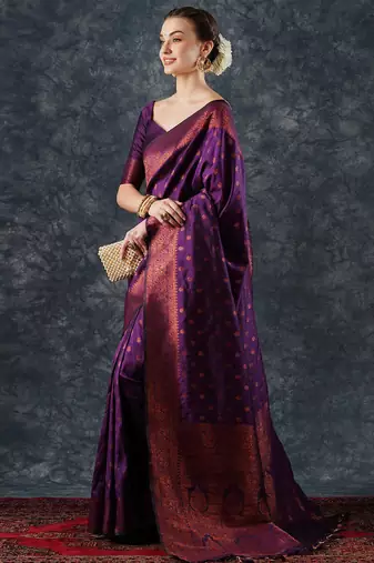 Pink pink & purple zari silk blend patola saree