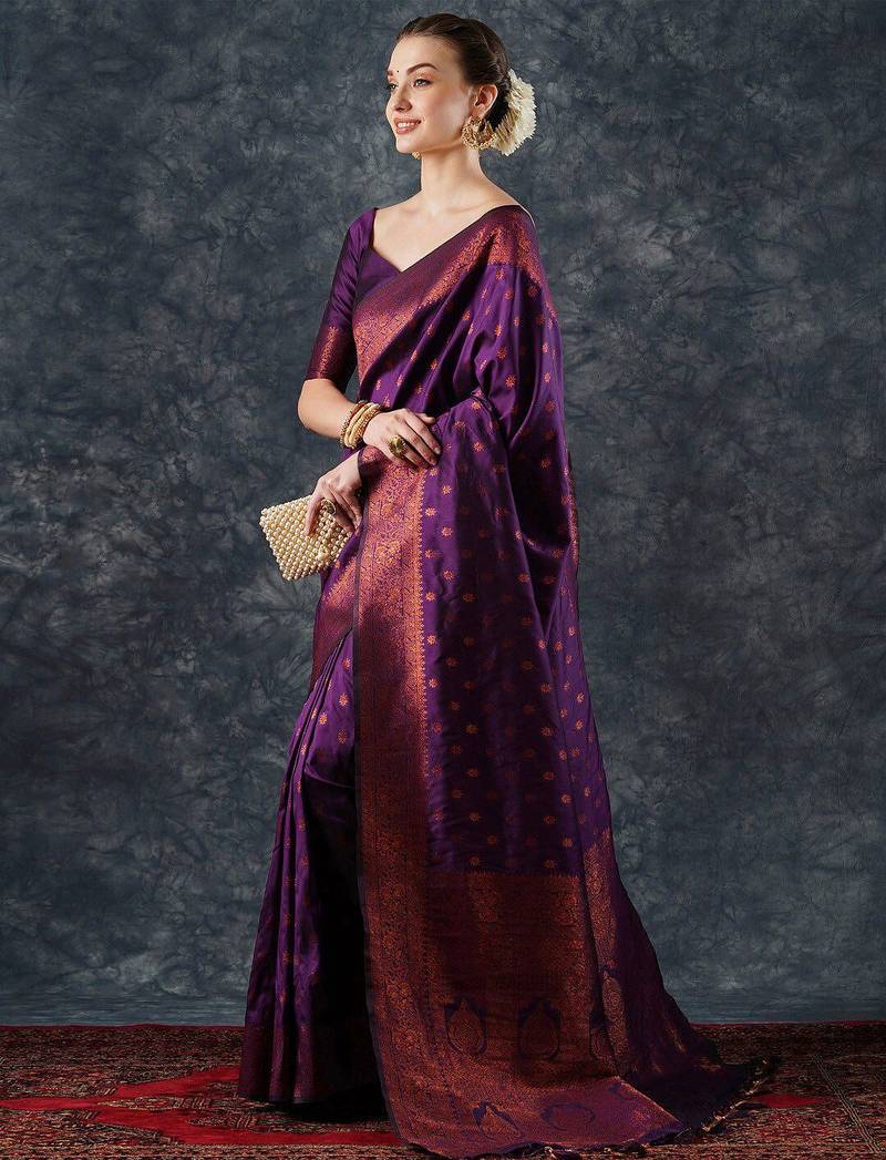 Pink pink & purple zari silk blend patola saree