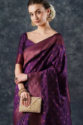 Pink pink & purple zari silk blend patola saree