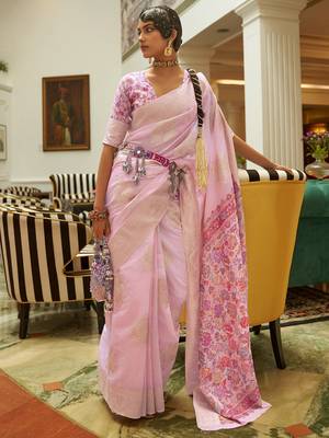 Pink pink zari silk blend patola saree 1