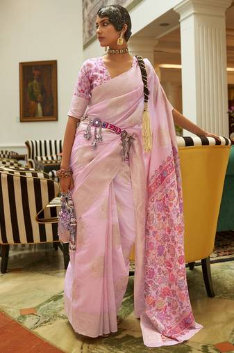 Pink pink zari silk blend patola saree