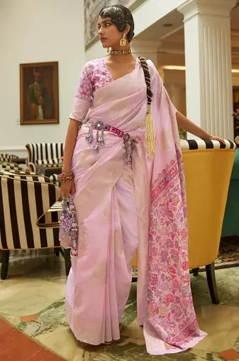 Pink pink zari silk blend patola saree