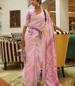 Pink pink zari silk blend patola saree