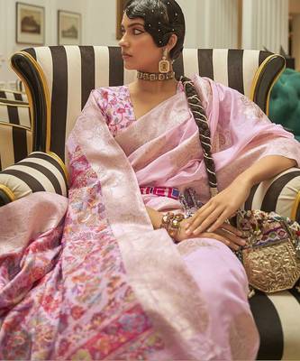 Pink pink zari silk blend patola saree 2