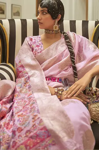 Pink pink zari silk blend patola saree