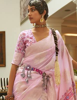 Pink pink zari silk blend patola saree 3