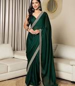 green satin embroidered ready to wear saree