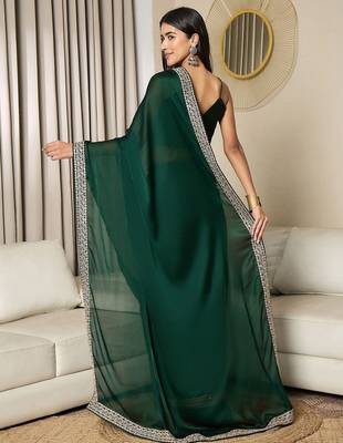green satin embroidered ready to wear saree 3