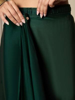 green satin embroidered ready to wear saree 5