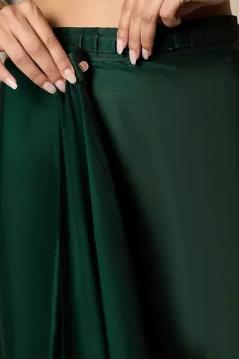 green satin embroidered ready to wear saree