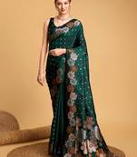 Grey polka dot satin block print saree