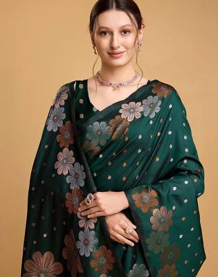 Grey polka dot satin block print saree 5