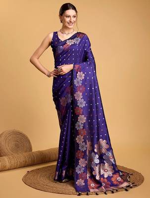 blue woven design zari banarasi saree 1