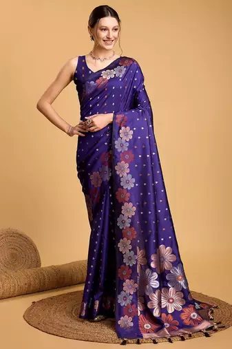 blue woven design zari banarasi saree