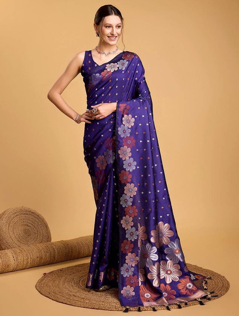 blue woven design zari banarasi saree