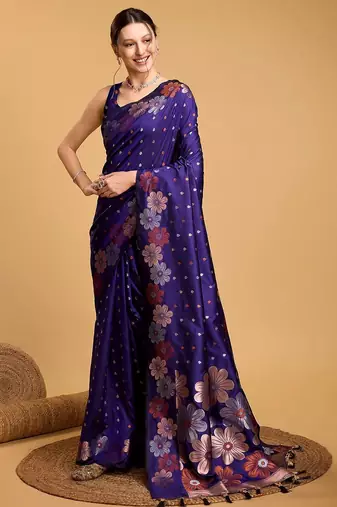 blue woven design zari banarasi saree