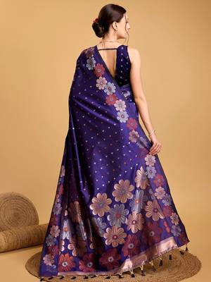 blue woven design zari banarasi saree 3