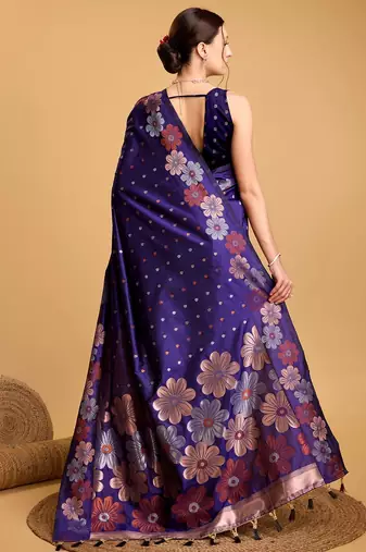 blue woven design zari banarasi saree