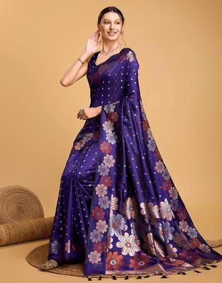 blue woven design zari banarasi saree 4