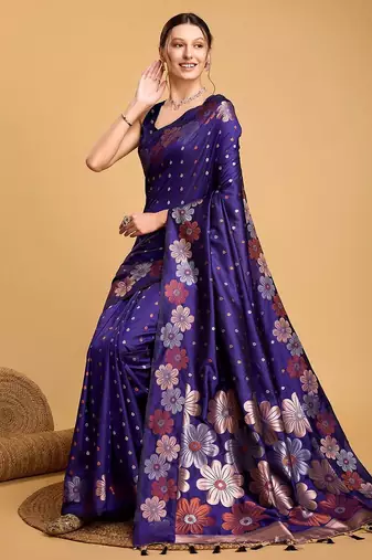 blue woven design zari banarasi saree