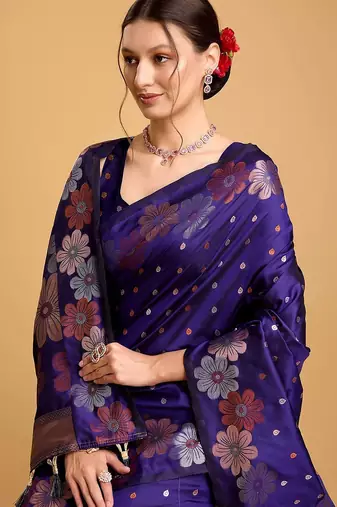 blue woven design zari banarasi saree