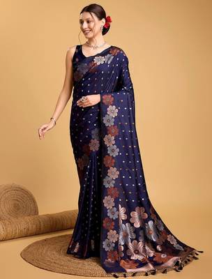 navy_blue floral zari banarasi saree 1
